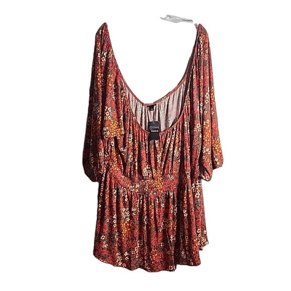 Torrid 6X Orange Floral Smocked Romantic Top, NWT - Picture 1 of 7